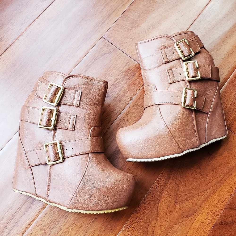 Shiekh brown platform wedge booties size 7